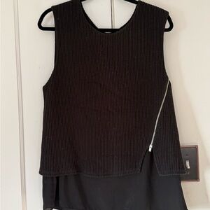 Pixley Black Knit Tank Top with Asymmetric Zipper